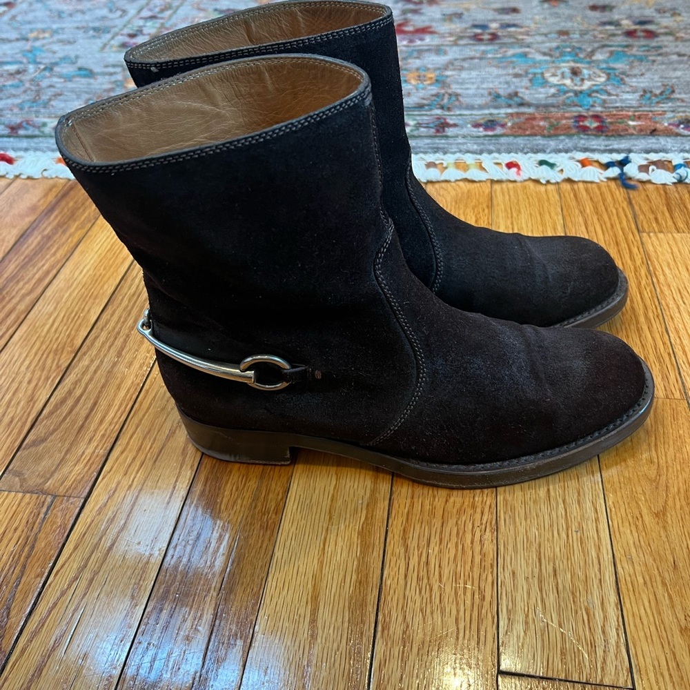 Gucci brown suede boots with horsebit detail in silver size 39.5 - Picture 3 of 7